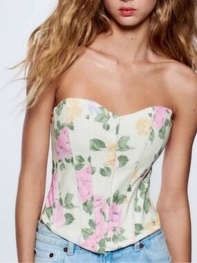 Zara Floral corset in Cream and Pink